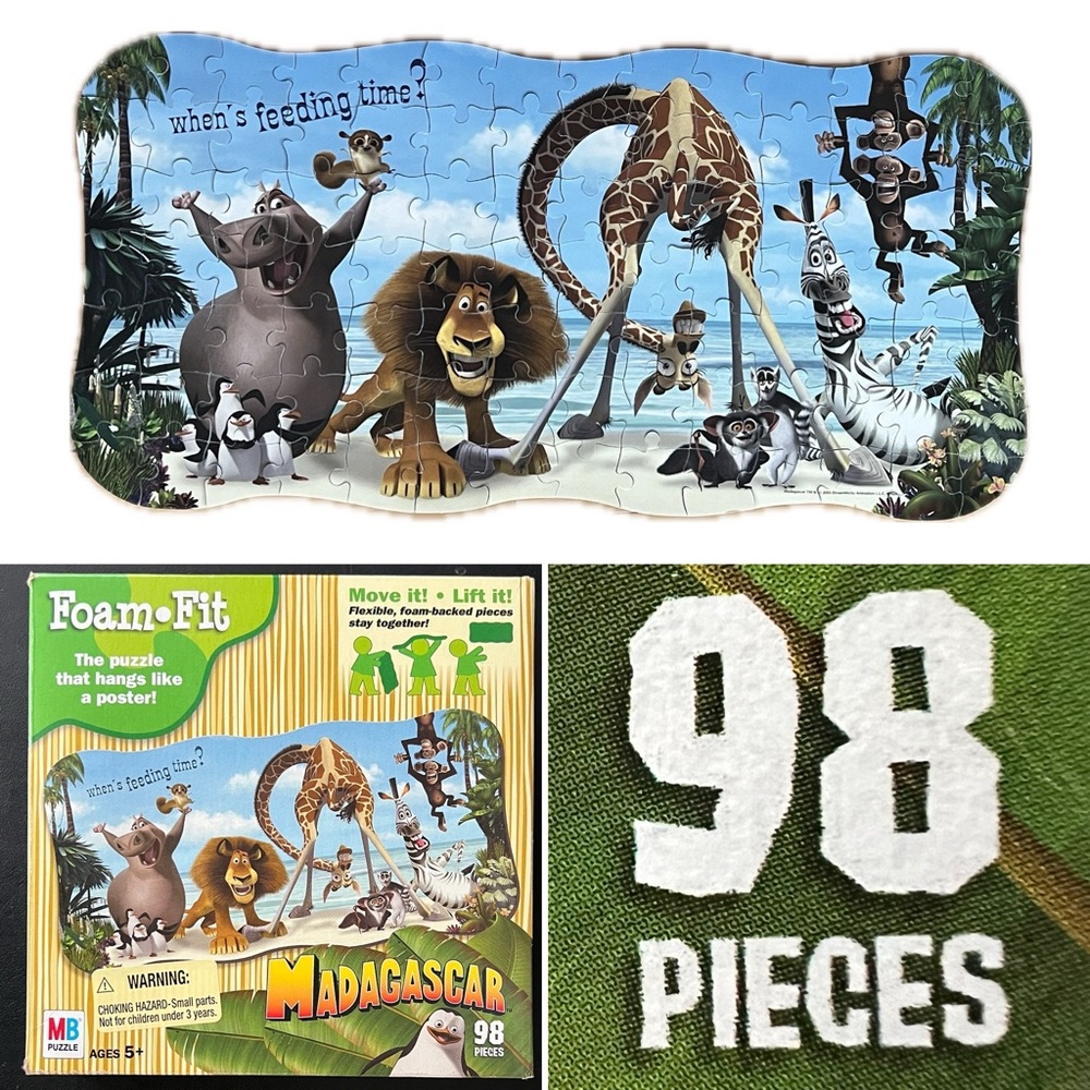 Foam-Fit Madagascar Puzzle | 98 Pieces | Hasbro/Wrebbit | 100% Complete 24”x12”